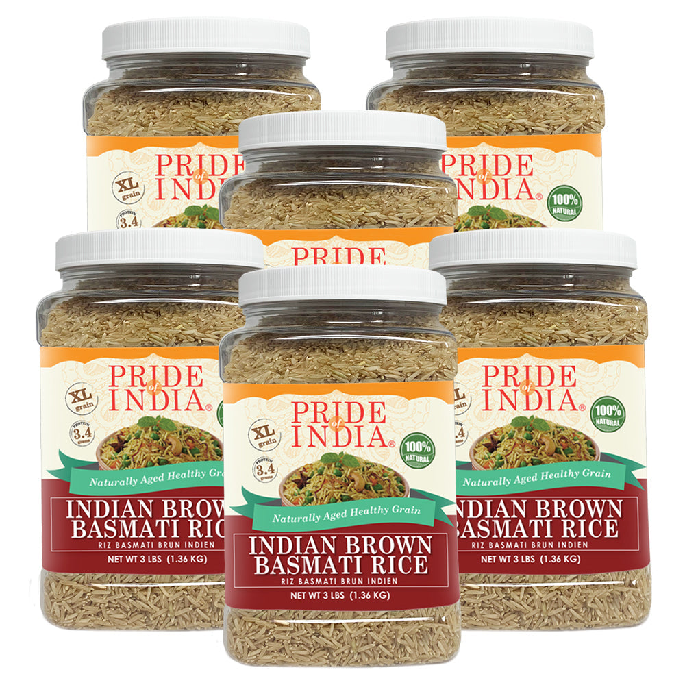 Extra Long Indian Brown Basmati Rice - Naturally Aged Healthy Grain Jar