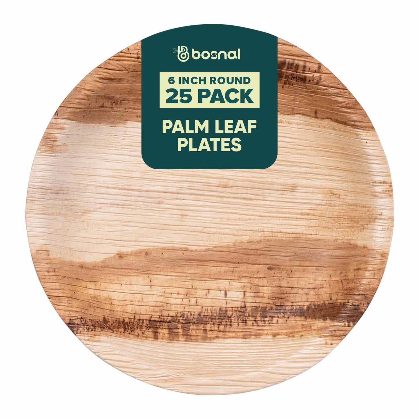 Bosnal - Palm Leaf Biodegradable Plates, 6 inch, Round