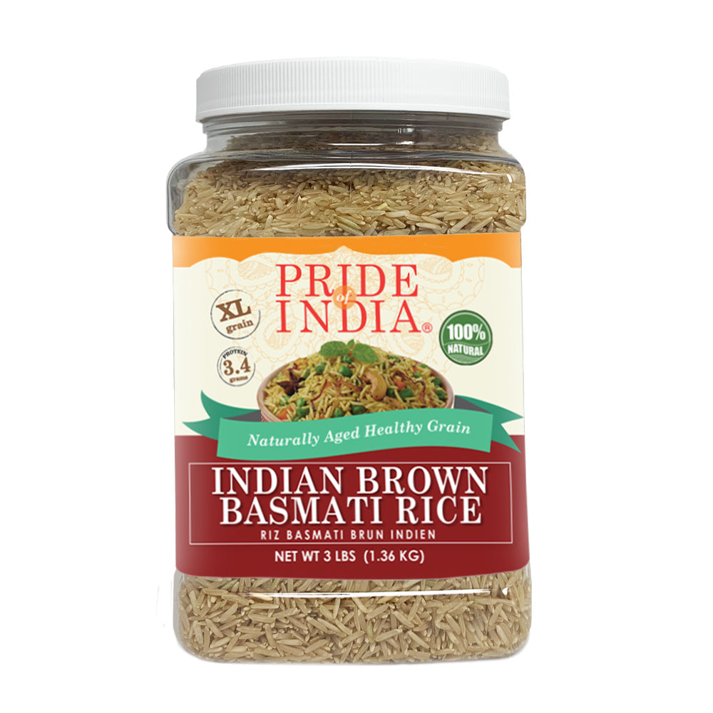 Extra Long Indian Brown Basmati Rice - Naturally Aged Healthy Grain Jar
